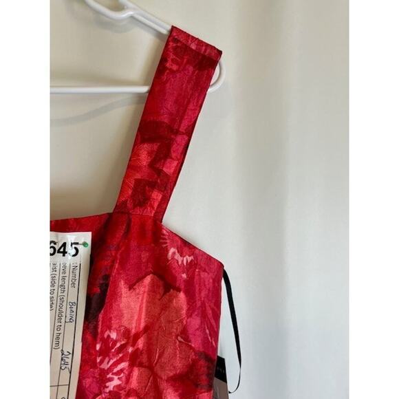 Tahari ASL Crinkled Floral Red Midi Belted Cotton Dress Size 8 MSRP $170 - Picture 5 of 10